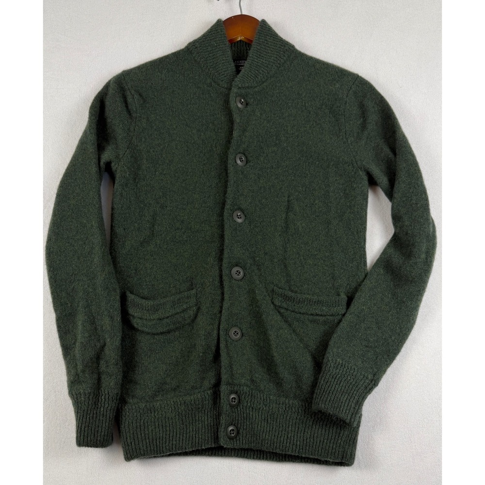 J.Crew Womens XS Dark Green 100% Lambswool Shawl Collar Button Cardigan Sweater